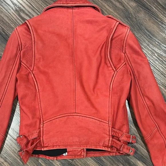 Red Ashville Lamb Leather Biker Jacket size 38 (size 6) - Picture 7 of 9